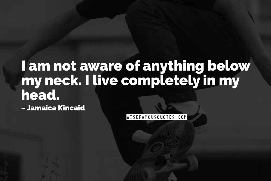 Jamaica Kincaid Quotes: I am not aware of anything below my neck. I live completely in my head.