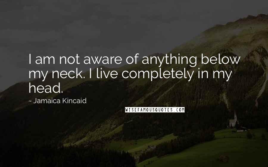 Jamaica Kincaid Quotes: I am not aware of anything below my neck. I live completely in my head.