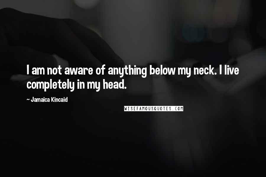 Jamaica Kincaid Quotes: I am not aware of anything below my neck. I live completely in my head.