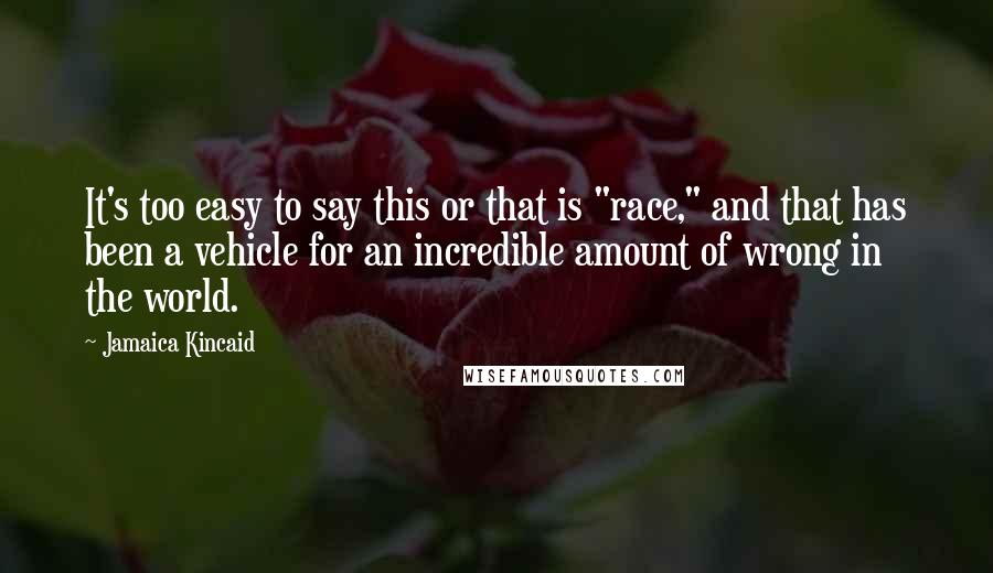 Jamaica Kincaid Quotes: It's too easy to say this or that is "race," and that has been a vehicle for an incredible amount of wrong in the world.