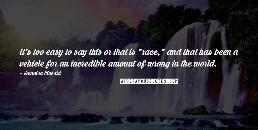 Jamaica Kincaid Quotes: It's too easy to say this or that is "race," and that has been a vehicle for an incredible amount of wrong in the world.
