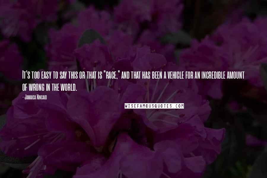 Jamaica Kincaid Quotes: It's too easy to say this or that is "race," and that has been a vehicle for an incredible amount of wrong in the world.