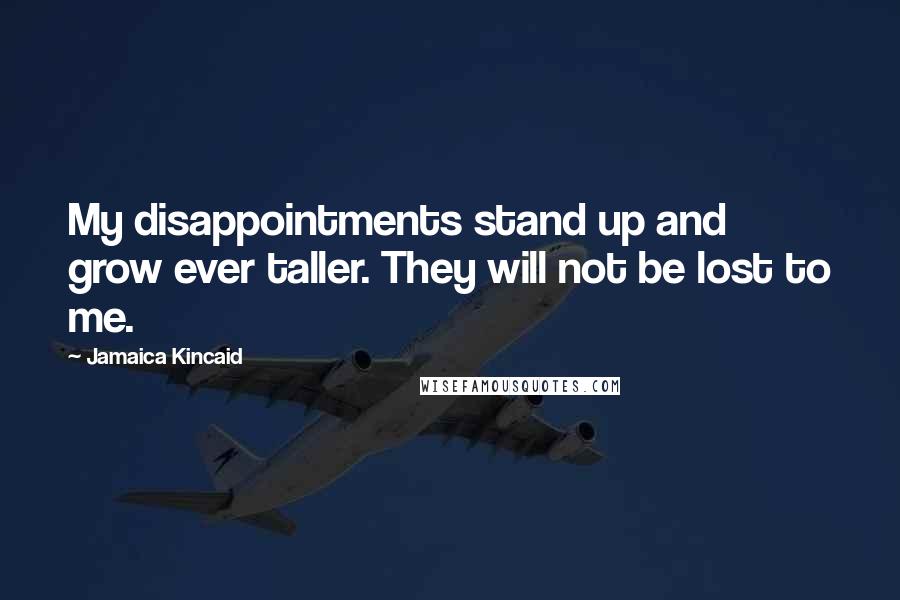 Jamaica Kincaid Quotes: My disappointments stand up and grow ever taller. They will not be lost to me.