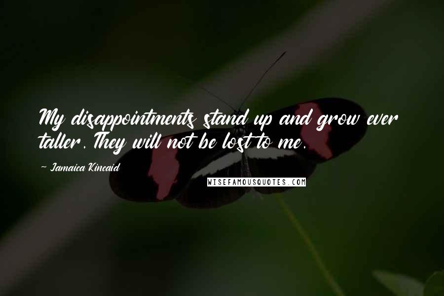 Jamaica Kincaid Quotes: My disappointments stand up and grow ever taller. They will not be lost to me.