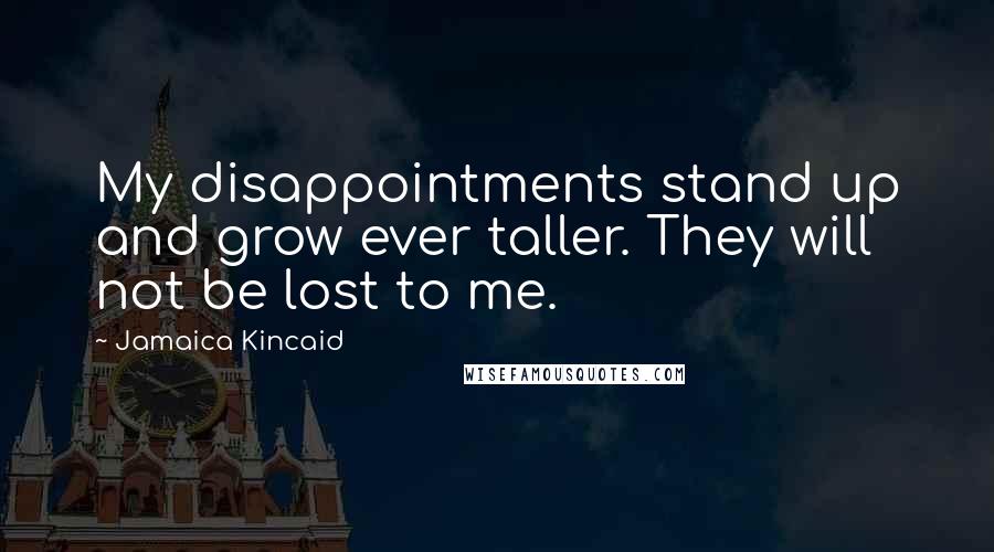 Jamaica Kincaid Quotes: My disappointments stand up and grow ever taller. They will not be lost to me.