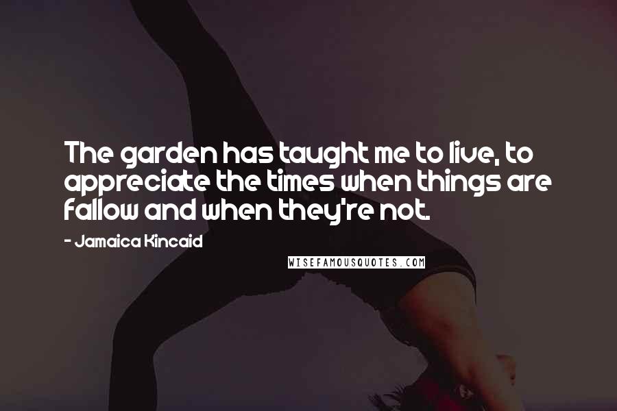 Jamaica Kincaid Quotes: The garden has taught me to live, to appreciate the times when things are fallow and when they're not.