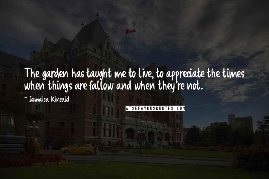 Jamaica Kincaid Quotes: The garden has taught me to live, to appreciate the times when things are fallow and when they're not.