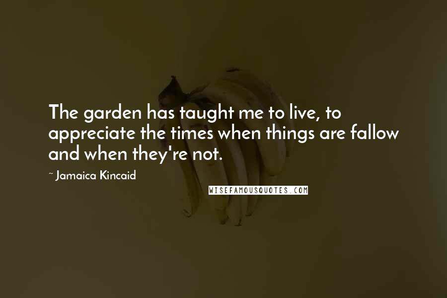 Jamaica Kincaid Quotes: The garden has taught me to live, to appreciate the times when things are fallow and when they're not.