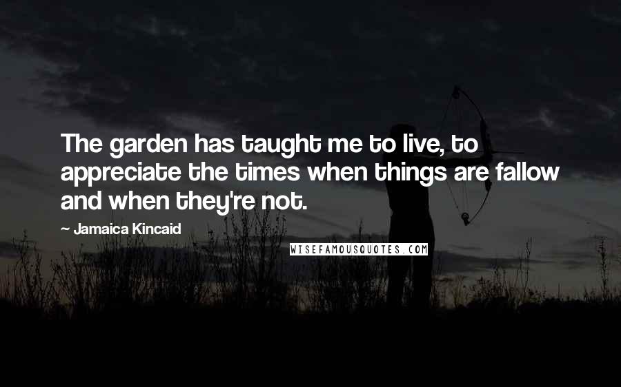 Jamaica Kincaid Quotes: The garden has taught me to live, to appreciate the times when things are fallow and when they're not.