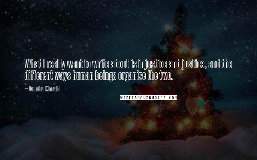 Jamaica Kincaid Quotes: What I really want to write about is injustice and justice, and the different ways human beings organize the two.