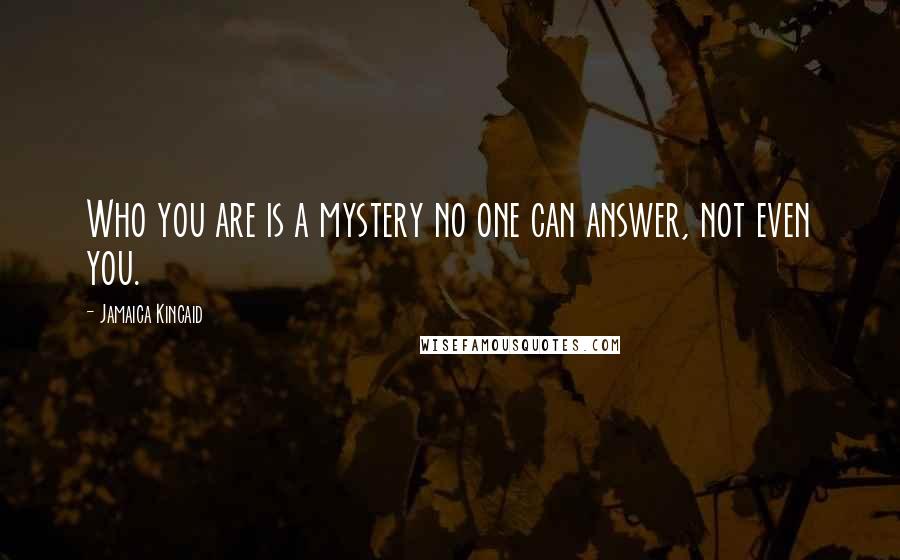 Jamaica Kincaid Quotes: Who you are is a mystery no one can answer, not even you.