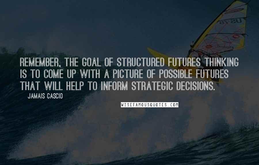 Jamais Cascio Quotes: Remember, the goal of structured futures thinking is to come up with a picture of possible futures that will help to inform strategic decisions.