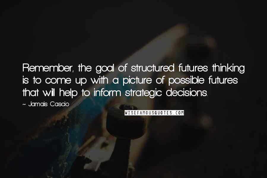 Jamais Cascio Quotes: Remember, the goal of structured futures thinking is to come up with a picture of possible futures that will help to inform strategic decisions.