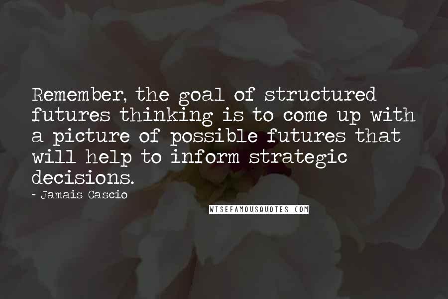 Jamais Cascio Quotes: Remember, the goal of structured futures thinking is to come up with a picture of possible futures that will help to inform strategic decisions.