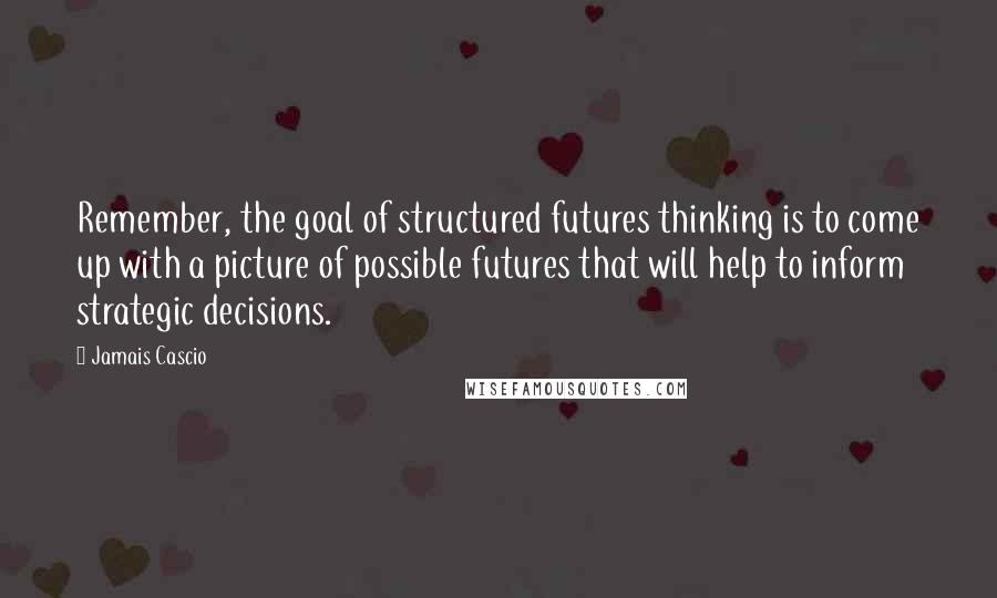 Jamais Cascio Quotes: Remember, the goal of structured futures thinking is to come up with a picture of possible futures that will help to inform strategic decisions.