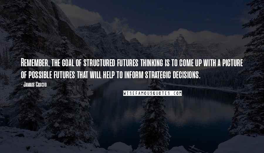 Jamais Cascio Quotes: Remember, the goal of structured futures thinking is to come up with a picture of possible futures that will help to inform strategic decisions.