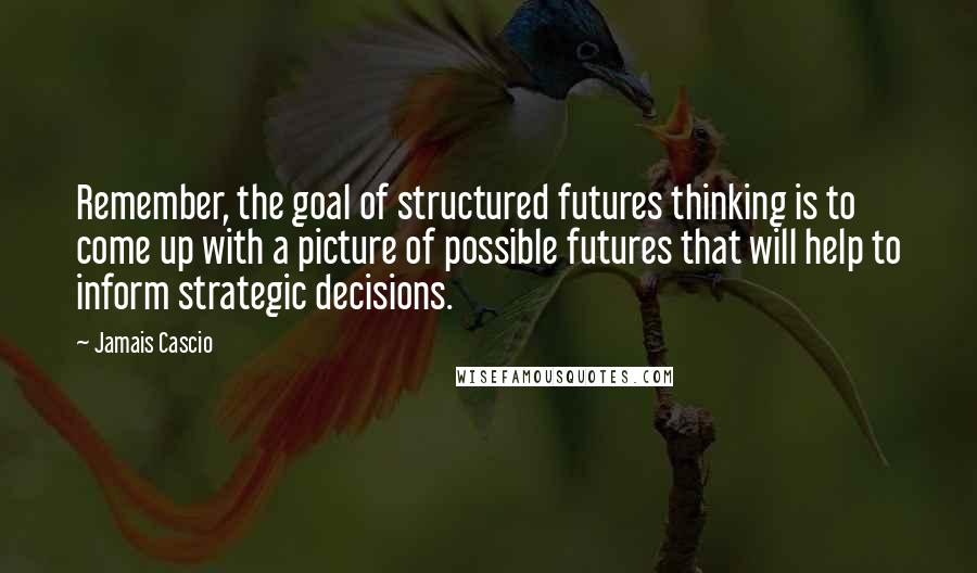 Jamais Cascio Quotes: Remember, the goal of structured futures thinking is to come up with a picture of possible futures that will help to inform strategic decisions.