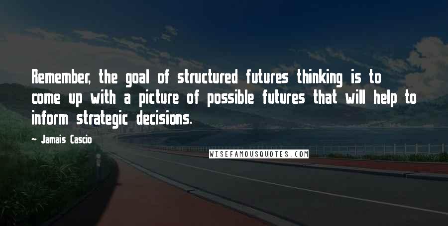 Jamais Cascio Quotes: Remember, the goal of structured futures thinking is to come up with a picture of possible futures that will help to inform strategic decisions.