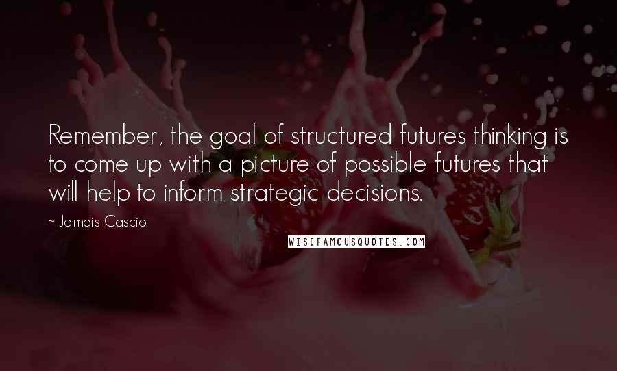 Jamais Cascio Quotes: Remember, the goal of structured futures thinking is to come up with a picture of possible futures that will help to inform strategic decisions.