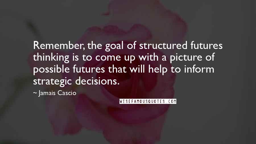 Jamais Cascio Quotes: Remember, the goal of structured futures thinking is to come up with a picture of possible futures that will help to inform strategic decisions.