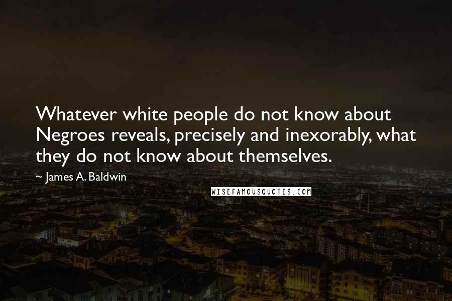 James A. Baldwin Quotes: Whatever white people do not know about Negroes reveals, precisely and inexorably, what they do not know about themselves.
