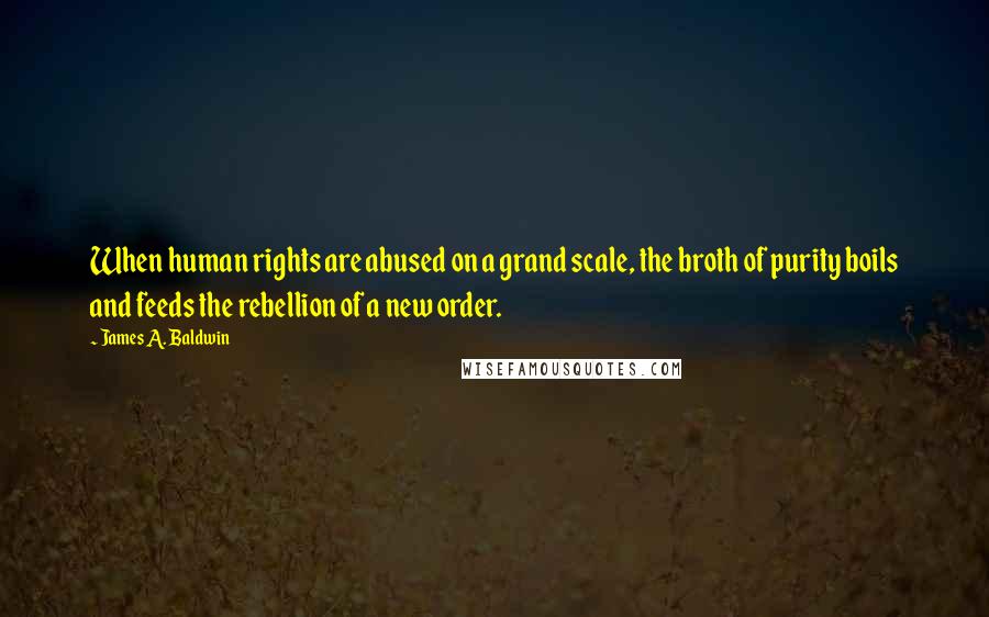 James A. Baldwin Quotes: When human rights are abused on a grand scale, the broth of purity boils and feeds the rebellion of a new order.