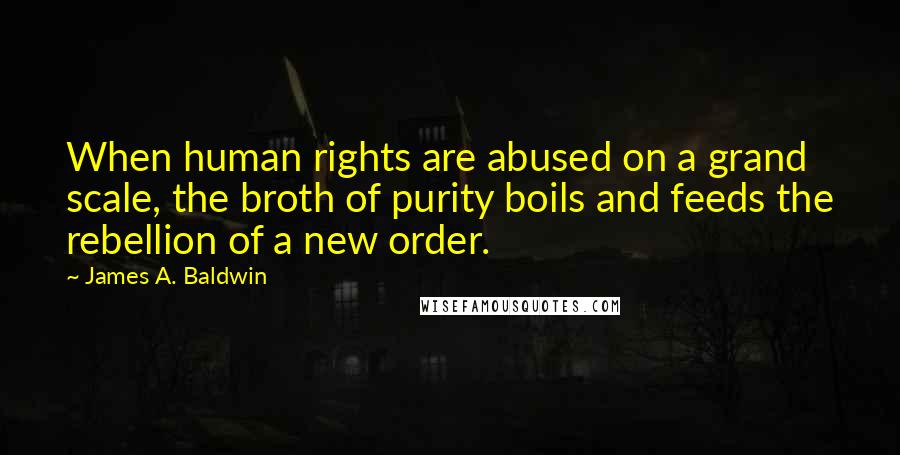 James A. Baldwin Quotes: When human rights are abused on a grand scale, the broth of purity boils and feeds the rebellion of a new order.