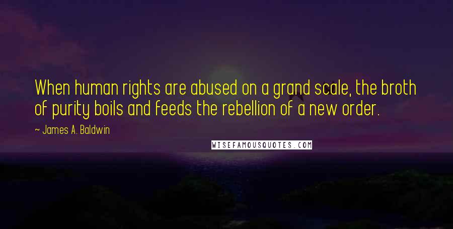 James A. Baldwin Quotes: When human rights are abused on a grand scale, the broth of purity boils and feeds the rebellion of a new order.