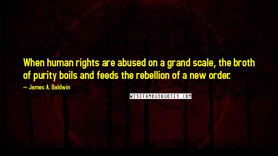 James A. Baldwin Quotes: When human rights are abused on a grand scale, the broth of purity boils and feeds the rebellion of a new order.