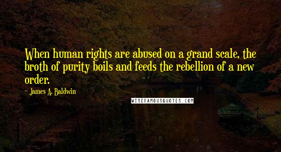 James A. Baldwin Quotes: When human rights are abused on a grand scale, the broth of purity boils and feeds the rebellion of a new order.