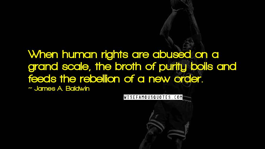 James A. Baldwin Quotes: When human rights are abused on a grand scale, the broth of purity boils and feeds the rebellion of a new order.