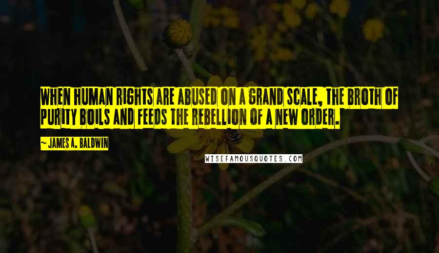 James A. Baldwin Quotes: When human rights are abused on a grand scale, the broth of purity boils and feeds the rebellion of a new order.