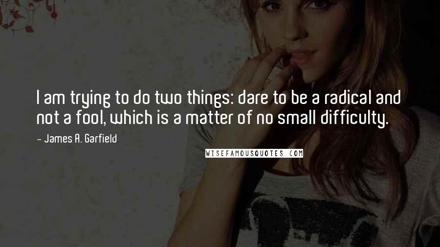 James A. Garfield Quotes: I am trying to do two things: dare to be a radical and not a fool, which is a matter of no small difficulty.