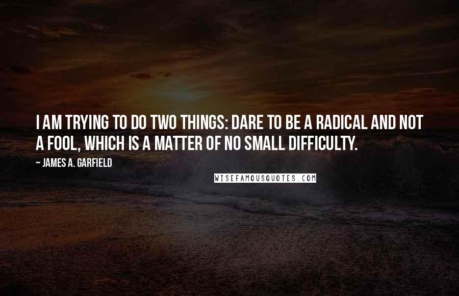 James A. Garfield Quotes: I am trying to do two things: dare to be a radical and not a fool, which is a matter of no small difficulty.