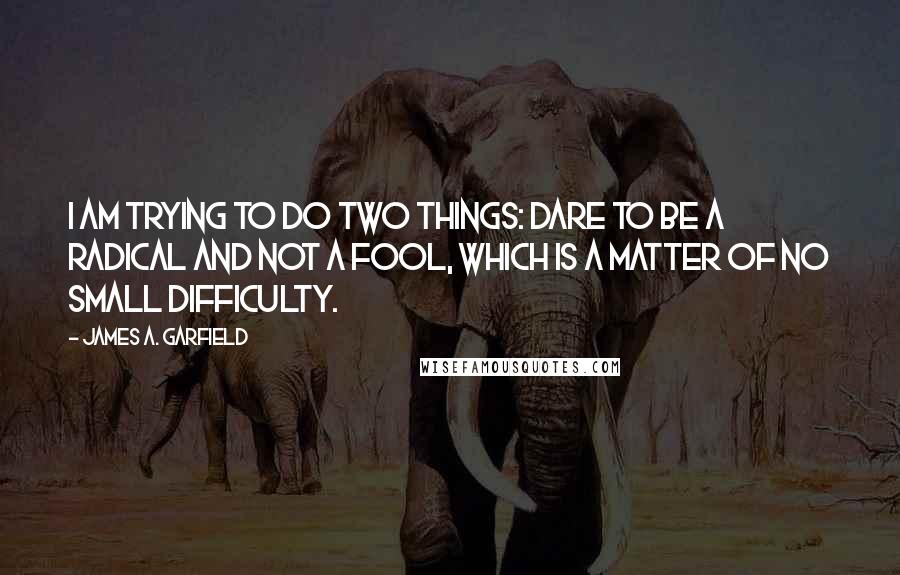 James A. Garfield Quotes: I am trying to do two things: dare to be a radical and not a fool, which is a matter of no small difficulty.