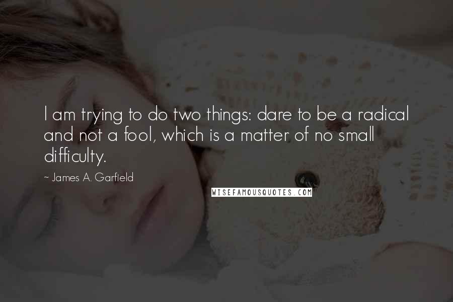 James A. Garfield Quotes: I am trying to do two things: dare to be a radical and not a fool, which is a matter of no small difficulty.