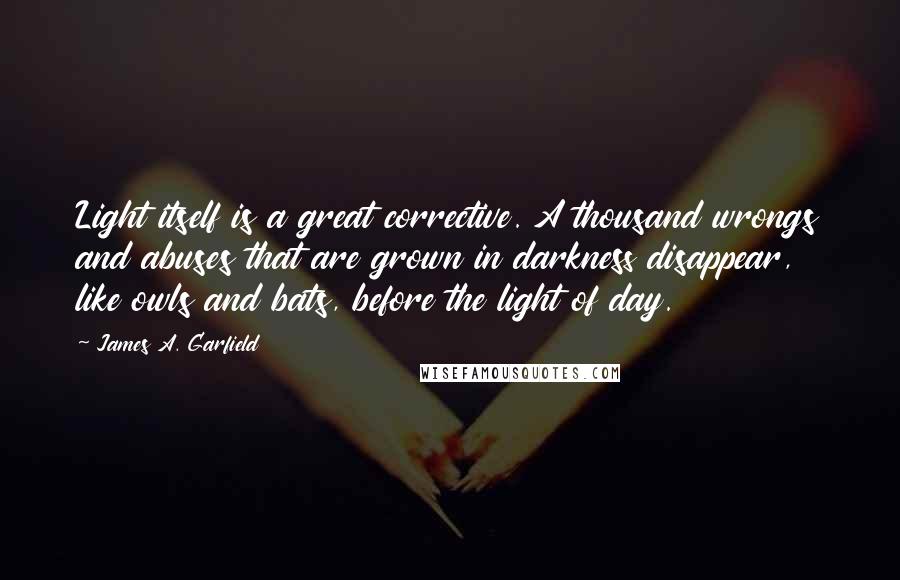 James A. Garfield Quotes: Light itself is a great corrective. A thousand wrongs and abuses that are grown in darkness disappear, like owls and bats, before the light of day.