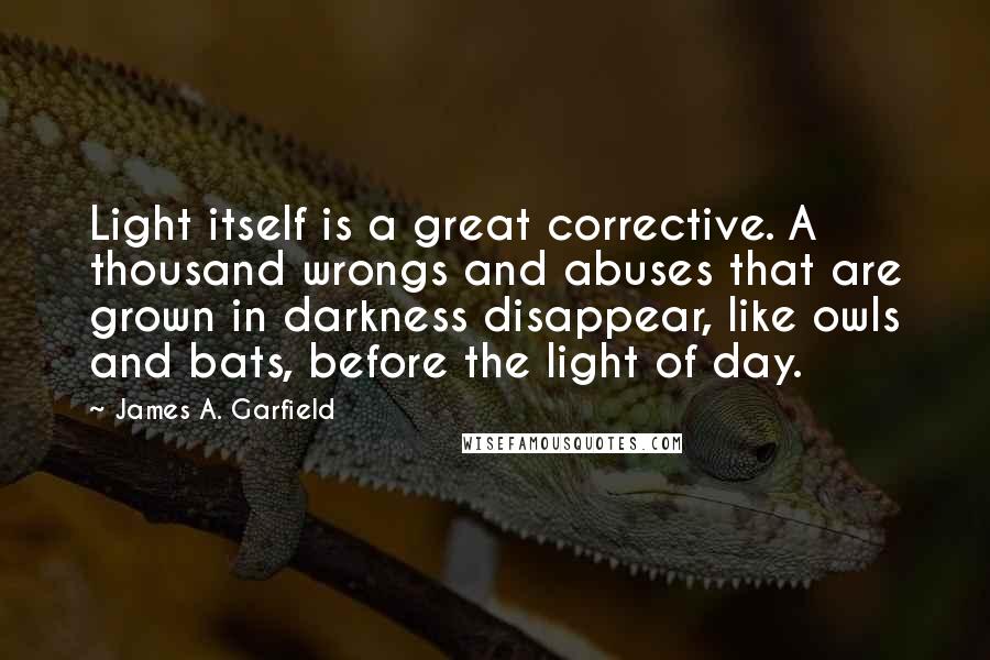 James A. Garfield Quotes: Light itself is a great corrective. A thousand wrongs and abuses that are grown in darkness disappear, like owls and bats, before the light of day.