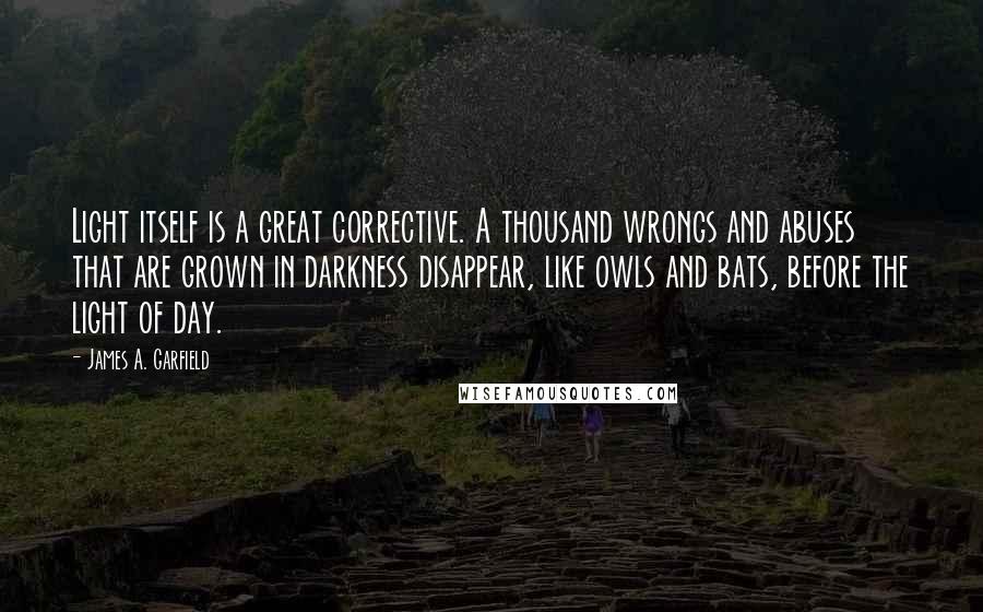 James A. Garfield Quotes: Light itself is a great corrective. A thousand wrongs and abuses that are grown in darkness disappear, like owls and bats, before the light of day.