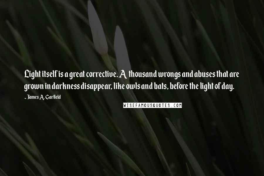 James A. Garfield Quotes: Light itself is a great corrective. A thousand wrongs and abuses that are grown in darkness disappear, like owls and bats, before the light of day.