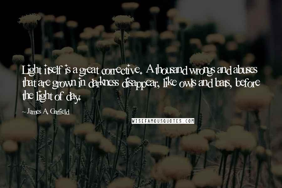 James A. Garfield Quotes: Light itself is a great corrective. A thousand wrongs and abuses that are grown in darkness disappear, like owls and bats, before the light of day.