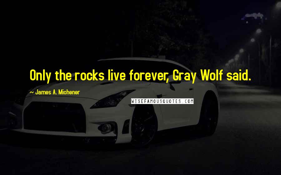 James A. Michener Quotes: Only the rocks live forever, Gray Wolf said.