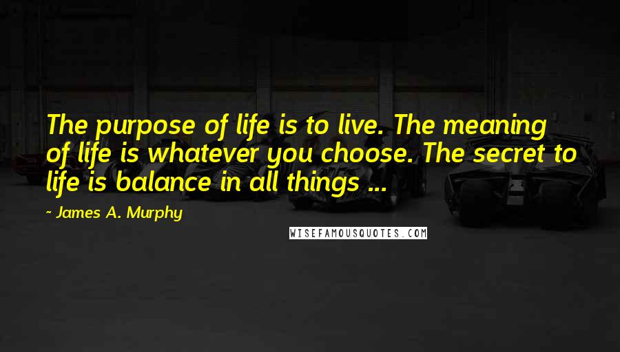 James A. Murphy Quotes: The purpose of life is to live. The meaning of life is whatever you choose. The secret to life is balance in all things ...