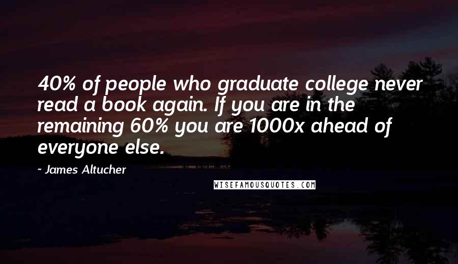 James Altucher Quotes: 40% of people who graduate college never read a book again. If you are in the remaining 60% you are 1000x ahead of everyone else.