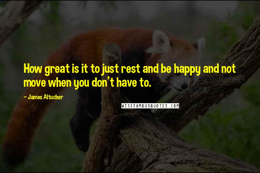 James Altucher Quotes: How great is it to just rest and be happy and not move when you don't have to.