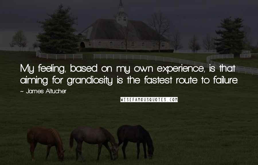 James Altucher Quotes: My feeling, based on my own experience, is that aiming for grandiosity is the fastest route to failure.