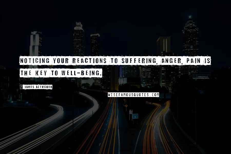 James Altucher Quotes: Noticing your reactions to suffering, anger, pain is the key to well-being.
