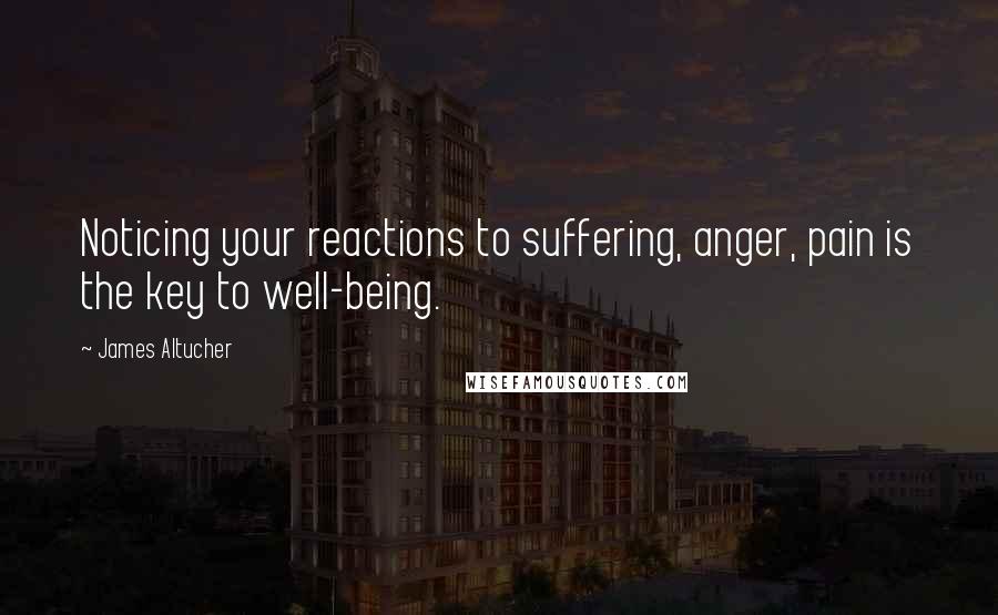 James Altucher Quotes: Noticing your reactions to suffering, anger, pain is the key to well-being.