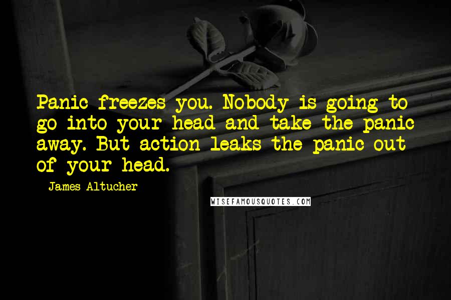 James Altucher Quotes: Panic freezes you. Nobody is going to go into your head and take the panic away. But action leaks the panic out of your head.