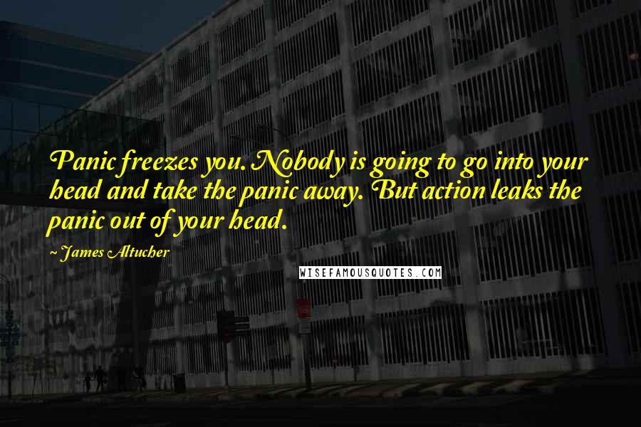 James Altucher Quotes: Panic freezes you. Nobody is going to go into your head and take the panic away. But action leaks the panic out of your head.